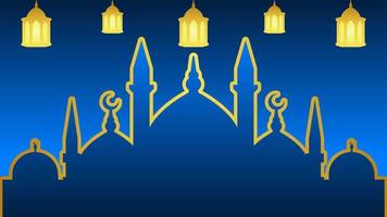 Ramadã fundo com lanterna e Estrela crescente para islâmico Projeto. brilhante azul fundo elemento com dourado enfeite para desain gráfico Ramadã cumprimento dentro muçulmano cultura e islamismo religião vetor