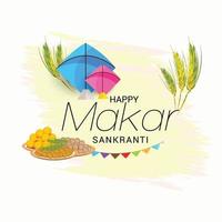 a ilustração do vetor de um fundo para o festival indiano tradicional comemora makar sankranti com pipas coloridas.