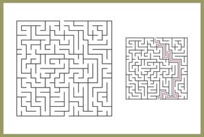 labirinto para crianças. labirinto quadrado abstrato. encontre o caminho para o presente. jogo para crianças. quebra-cabeça para crianças. enigma do labirinto. ilustração em vetor plana isolada no fundo branco. com resposta