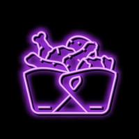 caixa frango frito néon brilho ícone ilustração vetor