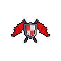 escudo e vermelho bandeira dentro pixel arte estilo vetor
