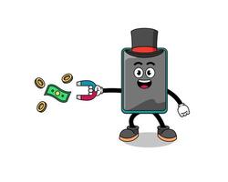 personagem ilustração do Smartphone pegando dinheiro com uma magnético vetor
