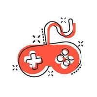 ícone de sinal de joystick em estilo cômico. gamepad vector cartoon ilustração sobre fundo branco isolado. efeito de respingo de conceito de negócio de controlador de console de jogos.