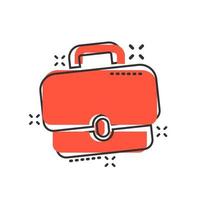 ícone de sinal de pasta em estilo cômico. mala vector cartoon ilustração sobre fundo branco isolado. efeito de respingo de conceito de negócio de bagagem.