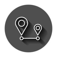 distância PIN ícone dentro plano estilo. GPS navegação vetor ilustração em Preto volta fundo com grandes sombra. comunicação viagem o negócio conceito.