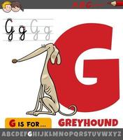 letra g do alfabeto com cão galgo de desenho animado vetor