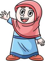 Ramadã muçulmano menina desenho animado colori clipart vetor