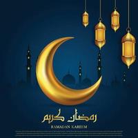 Ramadã kareem realista 3d olhando crescente lua cumprimento poster vetor ilustração