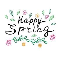 vetor ilustração do feliz Primavera letras isolado com decortivo elementos. Primavera cartão