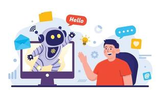 homem com inteligente chatbot conceito vetor