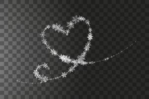 flocos de neve em forma de coração em um estilo simples em linhas de desenho contínuas. vestígio de poeira branca. fundo abstrato mágico isolado no fundo. milagre e magia. ilustração vetorial design plano. vetor