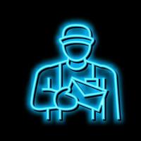 carteiro trabalhador néon brilho ícone ilustração vetor