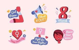 conjunto de ícones rosa ativismo internacional do dia 8 de março da mulher vetor