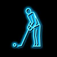 golfe jogador jogando jogos e batendo bola néon brilho ícone ilustração vetor