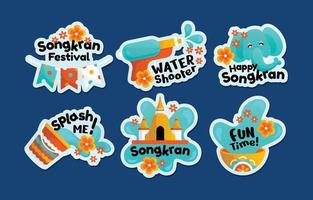 adesivos coloridos da festa de songkran em estilo simples vetor