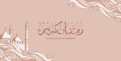 Ramadan Kareem com fundo de ilustração de ornamento islâmico desenhado à mão vetor