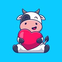 fofa vaca abraço amor coração desenho animado vetor ícone ilustração. animal natureza ícone conceito isolado Prêmio vetor. plano desenho animado estilo