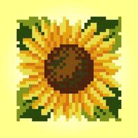 Pixel de 8 bits de girassol, pixel de planta para ativos de jogos e padrões de ponto cruz em ilustrações vetoriais. vetor