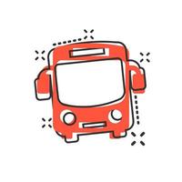 ícone de ônibus escolar em estilo cômico. autobus vector cartoon ilustração sobre fundo branco isolado. efeito de respingo de conceito de negócio de transporte de ônibus.