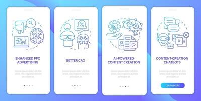ai algoritmo dentro marketing azul gradiente onboarding Móvel aplicativo tela. promoção passo a passo 4 passos gráfico instruções com linear conceitos. interface do usuário, ux, gui modelo vetor