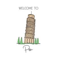 único desenho de uma linha da torre de pisa magra. belo lugar icônico histórico na piazza del duomo. impressão de cartaz de arte de parede de cartão postal e decoração para casa. ilustração em vetor design de desenho de linha contínua moderna