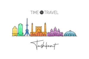 um único desenho de linha do horizonte da cidade de tashkent, uzbequistão. paisagem da cidade histórica mundial. melhor cartão postal de destino de férias. curso editável ilustração em vetor design de desenho de linha contínua na moda