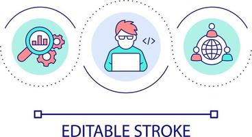 programador analista ciclo conceito ícone. rede desenvolvedor abstrato idéia fino linha ilustração. computador Engenharia. fonte código gerenciamento. isolado esboço desenho. editável acidente vascular encefálico vetor