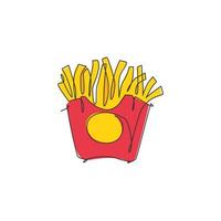 um desenho de linha contínua do emblema do logotipo do restaurante de batatas fritas americanas deliciosas frescas. conceito de modelo de logotipo de loja de café de fast food. ilustração gráfica de vetor de desenho de linha única moderna
