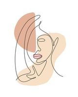 uma linha contínua desenho estilo minimalista de rosto abstrato de mulher de beleza sexy. conceito de moda feminina para impressão de t-shirt, cosmético, sacola. ilustração em vetor gráfico de desenho de linha única dinâmica