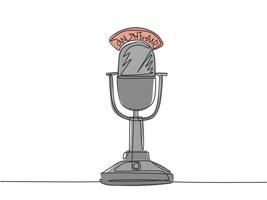 um único desenho de linha do microfone de rádio clássico retrô antigo para transmissão. alto-falante vintage locutor item conceito contínuo gráfico linha desenho desenho ilustração vetorial vetor