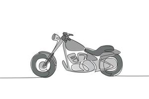 único desenho de linha contínua do antigo símbolo clássico da motocicleta vintage. conceito de transporte de moto retrô uma linha design gráfico ilustração vetorial vetor