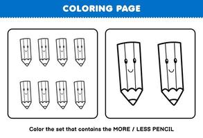 Educação jogos para crianças coloração página Mais ou Menos cenário do fofa desenho animado lápis linha arte conjunto imprimível ferramenta planilha vetor