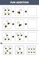 Educação jogos para crianças Diversão Adição de cortar e Combine do fofa desenho animado gancho As fotos para imprimível pirata planilha vetor