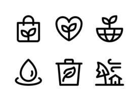 conjunto simples de ícones de linha do vetor relacionados à ecologia. contém ícones como saco ecológico, mundo, gota d'água, lixo e muito mais.
