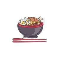 um desenho de linha contínua do emblema do logotipo do restaurante ramen japonês fresco e delicioso. conceito de modelo de logotipo de fast food japão macarrão café loja. ilustração em vetor design de desenho de linha única moderna