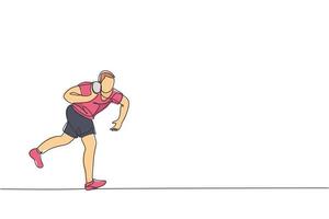 um único desenho de linha de exercício de jovem enérgico para lançar arremesso de peso na ilustração vetorial gráfico de campo. conceito de esporte atlético de estilo de vida saudável. design moderno de desenho de linha contínua vetor