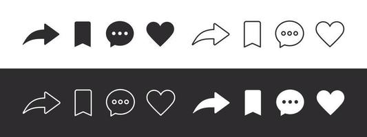 social rede sinais definir. como, Comente, compartilhar e Salve  ícones. social meios de comunicação funcional ícones. vetor imagens