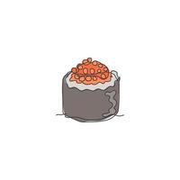 um desenho de linha contínua do emblema do logotipo do restaurante gunkan maki japonês fresco e delicioso. conceito de modelo de logotipo de loja de comida de mar sushi japão. ilustração em vetor design de desenho de linha única moderna