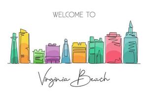 um único desenho de linha do horizonte da cidade de Virginia Beach, EUA. paisagem da cidade para cartaz de decoração de parede para casa. melhor destino de férias. ilustração em vetor design gráfico de desenho de linha contínua na moda