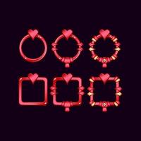 conjunto de moldura de borda de interface do usuário do jogo com símbolo de coração para elementos de recursos de interface do usuário vetor