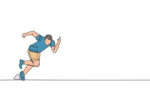 um desenho de linha contínua de treinamento de foco do jovem corredor desportivo para correr rápido. conceito de esporte de atividade de saúde. ilustração em vetor de desenho de linha única dinâmica para cartaz de promoção de evento em execução