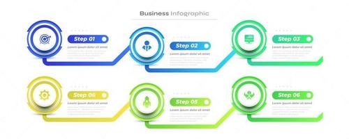 o negócio infográfico Projeto modelo com 6 opções ou passos. pode estar usava para apresentação, fluxo de trabalho disposição, diagrama, ou anual relatório vetor