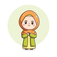 fofa hijab menina sentir grato kawaii chibi muçulmano personagem vetor