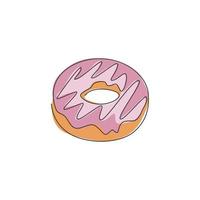 um único desenho de linha de rosquinhas doces frescas armazenam ilustração gráfica de vetor de logotipo. menu de café de fast food de donut e conceito de crachá de restaurante. logotipo de comida de rua de design de desenho de linha contínua moderno