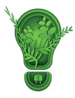 verde elétrico lâmpada, com verde folhas dentro, a conceito do ecológico puro verde energia. ambientalmente eco amigáveis energia. Novo ecossistema vetor