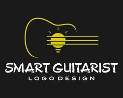 acústico guitarra ícone e inteligente luminária escola logotipo Projeto. vetor