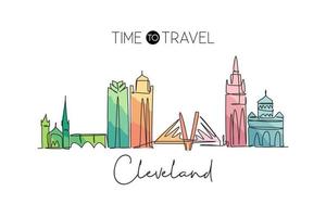 um desenho de linha contínua do horizonte da cidade de cleveland, estados unidos da américa. belo marco. cartaz de viagens de turismo de paisagem mundial. ilustração vetorial de desenho de linha única de traço editável vetor