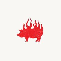 grelhado carne de porco porco javali fogo chama vermelho vintage churrasco churrasco logotipo Projeto inspiração vetor