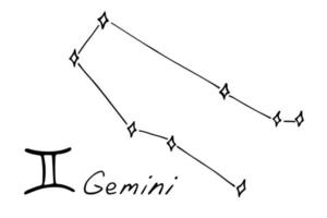 mão desenhada gemini signo do zodíaco símbolo esotérico doodle elemento de clipart de astrologia para design vetor