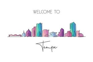 um desenho de linha contínua tempe city skyline, arizona. lindo cartão postal de marco. impressão do poster da decoração da parede da casa da viagem da paisagem do mundo. ilustração em vetor desenho de desenho de linha única elegante